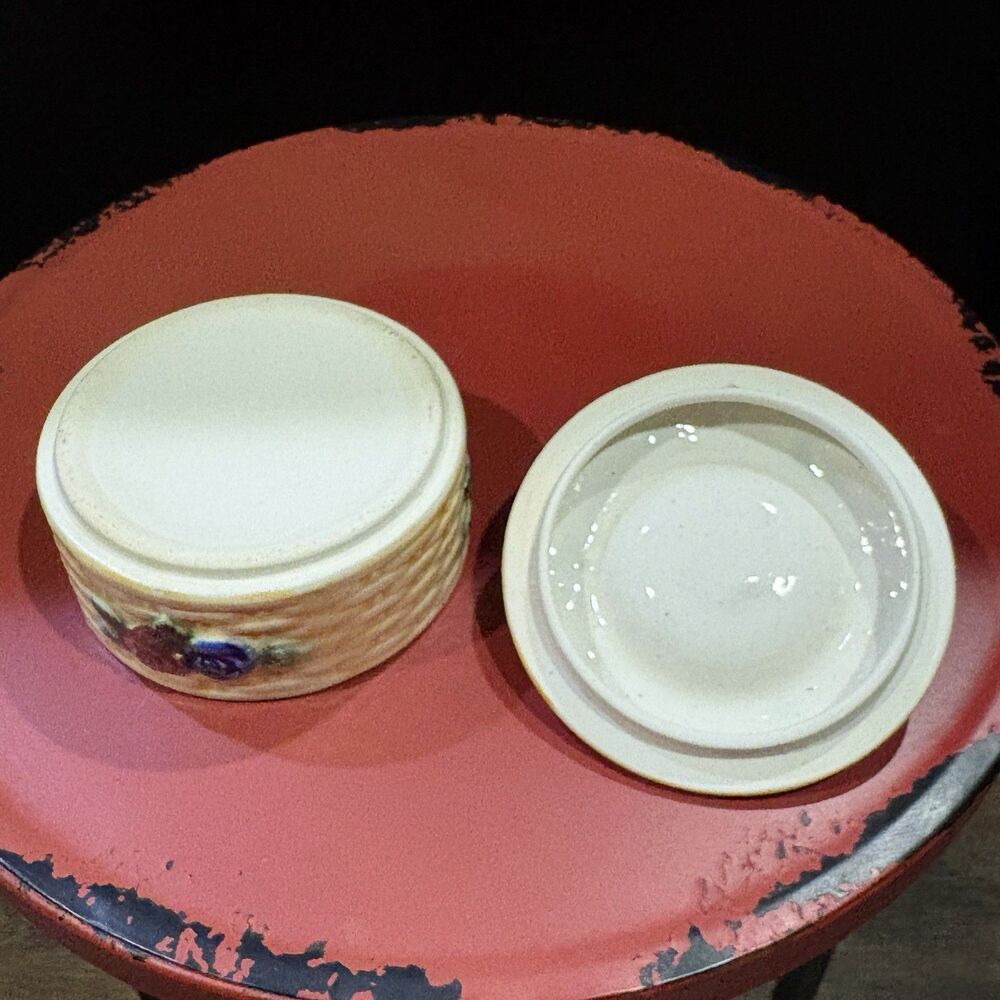 Vintage Ceramic Floral Basket Weave Trinket Dish - Picture 4 of 5